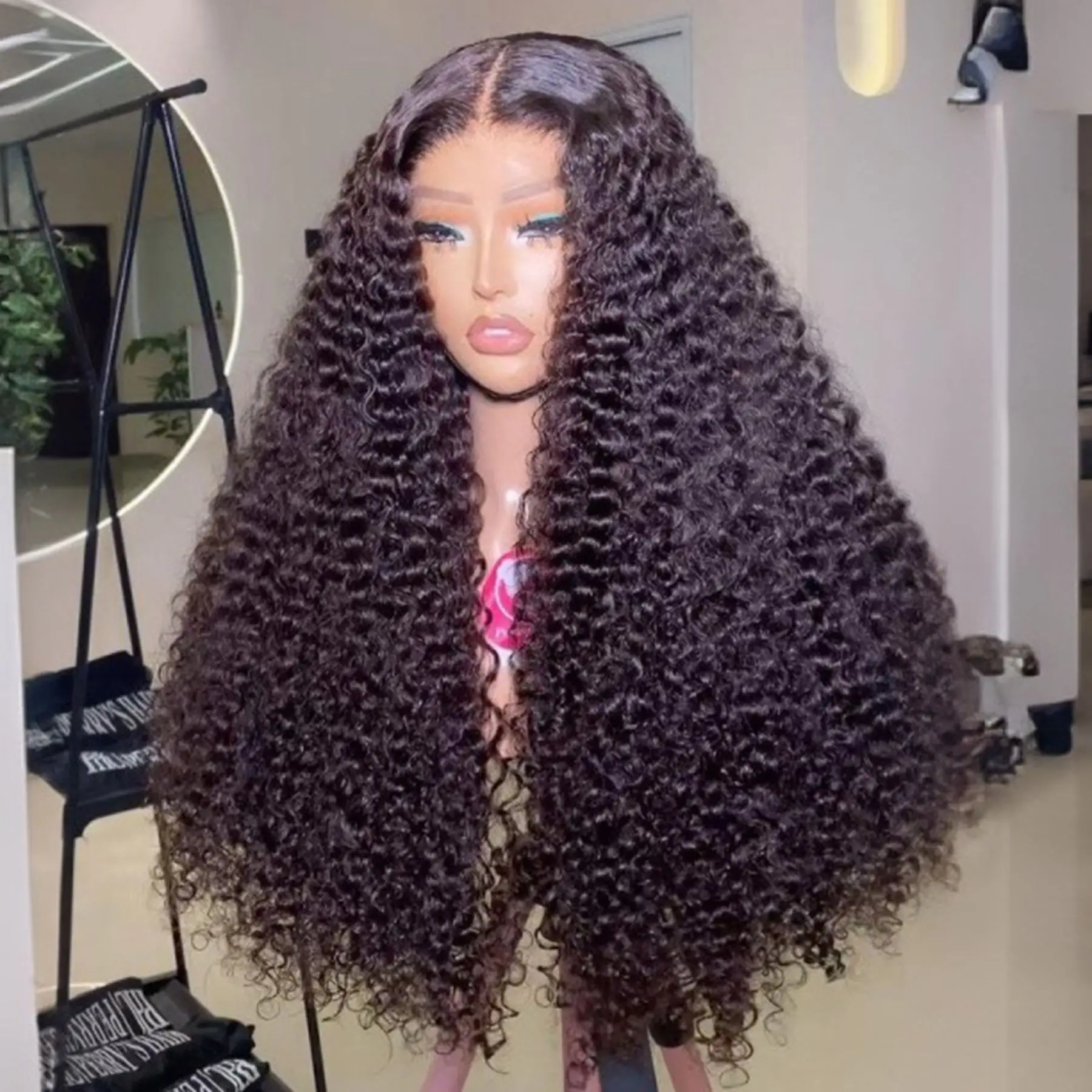 Kinky Curly 13X4 Lace Frontal Synthetic Wig For Black Women Glueless Wigs Baby Hair Preplucked Bleach Knots Cosplay Daily Party thumbnail 2