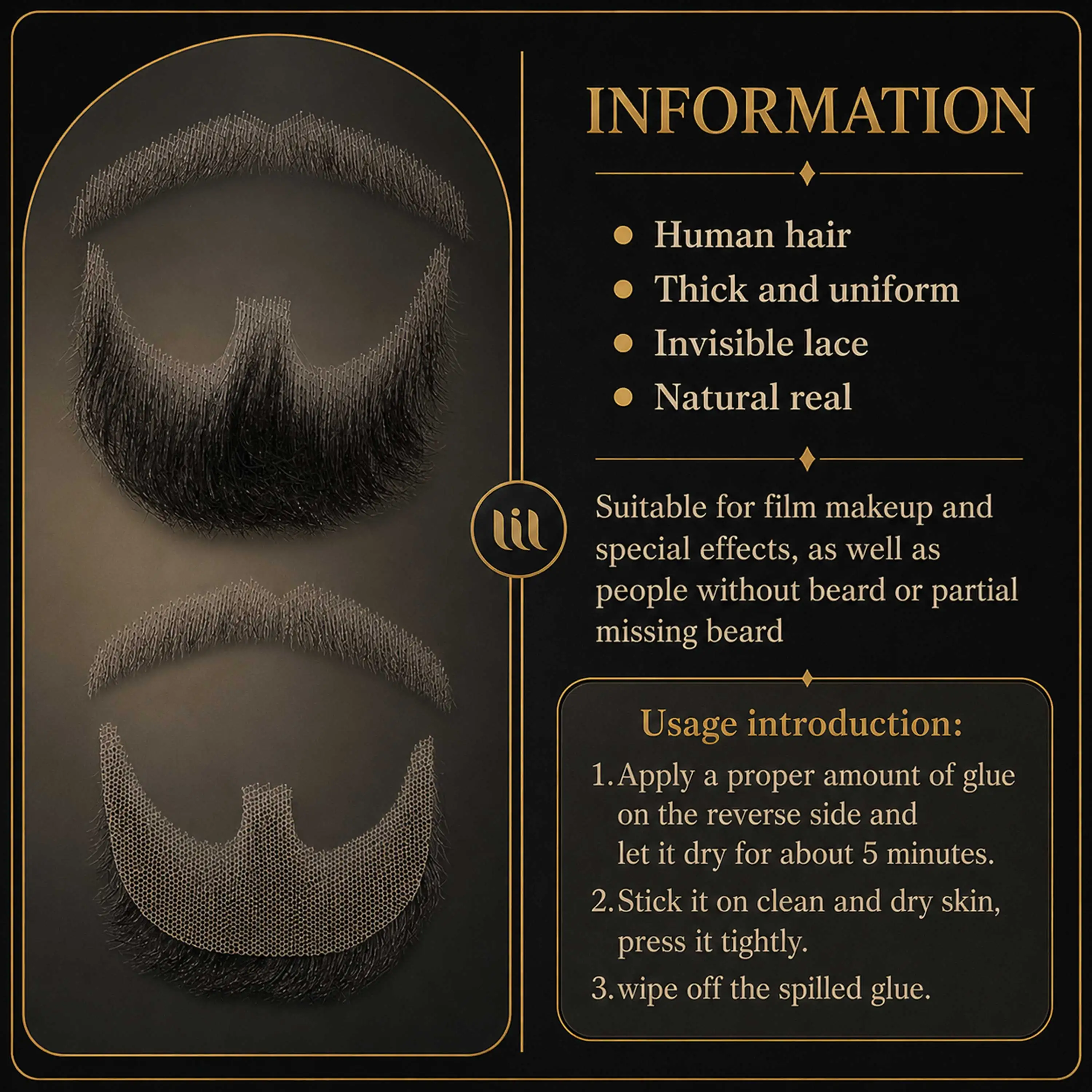 No Glue Fake Beard Trimmable No itching Fake Mustache Realistic Faux Facial Hair for Men Theatrical/Holiday/Drama/Party/Movie thumbnail 5