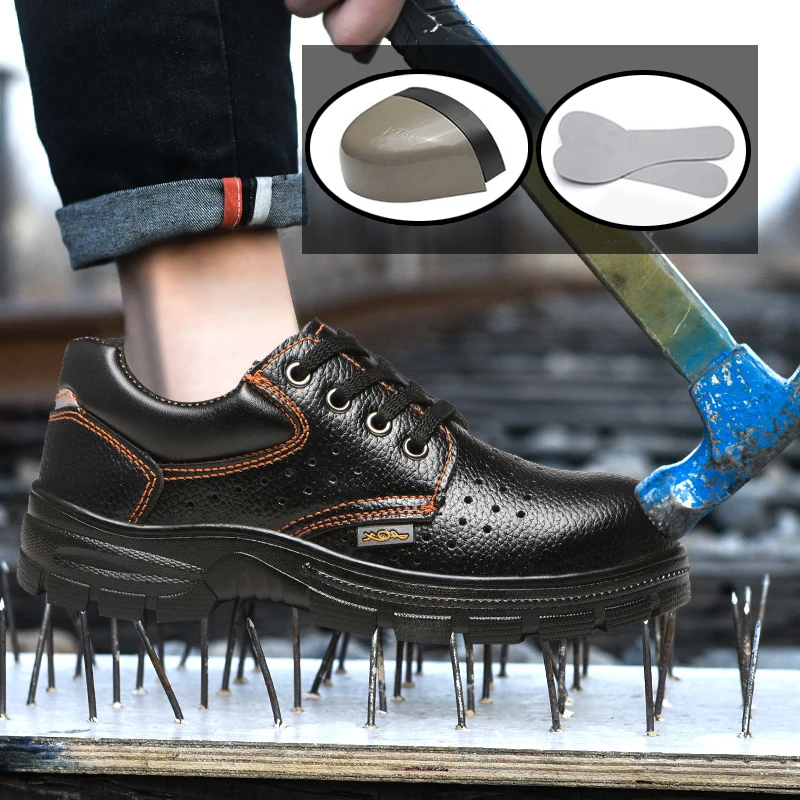 Oulylan Steel Toe Cap Safety Shoes Men Leather Waterproof Work Boots Anti Puncture Non-slip Sneakers Breathable Labor Footwear thumbnail 2