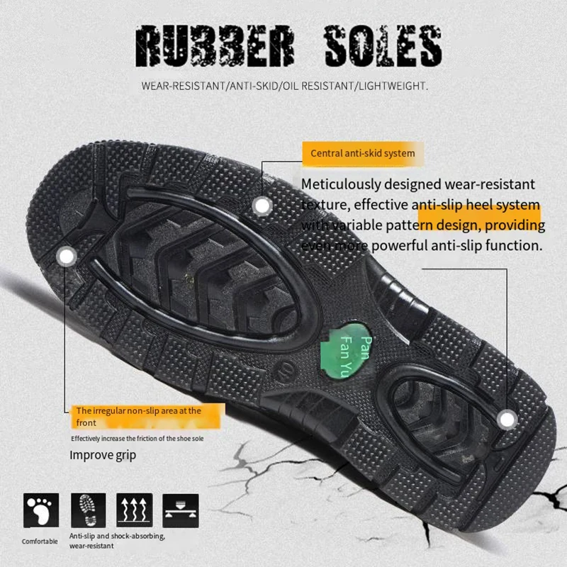 Oulylan Steel Toe Cap Safety Shoes Men Leather Waterproof Work Boots Anti Puncture Non-slip Sneakers Breathable Labor Footwear thumbnail 5