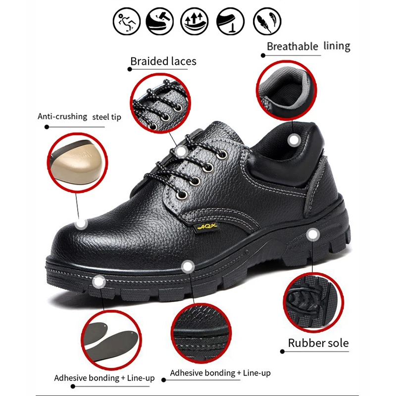 Oulylan Steel Toe Cap Safety Shoes Men Leather Waterproof Work Boots Anti Puncture Non-slip Sneakers Breathable Labor Footwear thumbnail 4