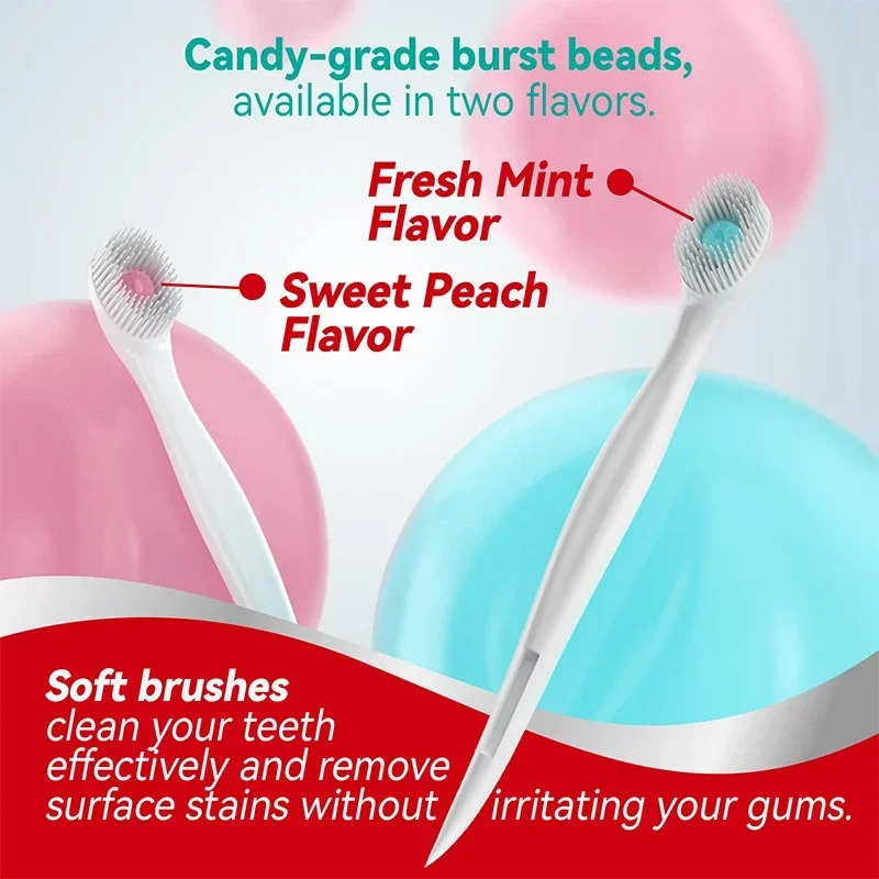 20PC 2 Flavors Portable Travel Toothbrush Exploded Bead Toothbrush Disposable Adult Cleaning Toothbrush Individually Packaged thumbnail 5