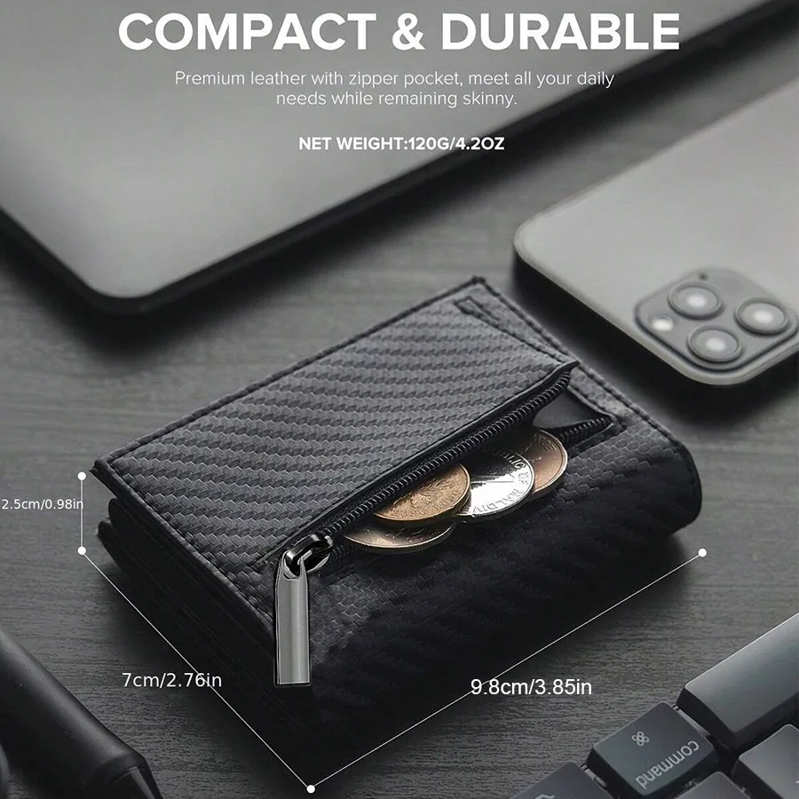 Men's Wallet with Zipper Coin Purse Automatic Pop-up Metal Credit Card Holder Minimalist RFID Blocking Business Card Wallet Idea thumbnail 4