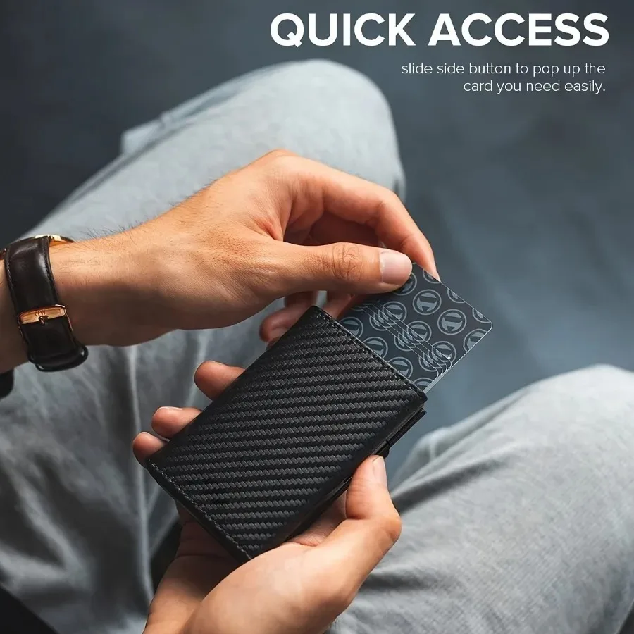 Men's Wallet with Zipper Coin Purse Automatic Pop-up Metal Credit Card Holder Minimalist RFID Blocking Business Card Wallet Idea thumbnail 6