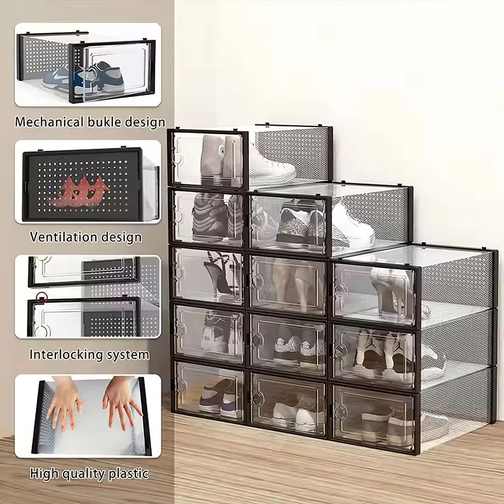 12x stackable transparent shoe box storage box multi-layer assembly storage rack shoe cabinet thumbnail 4
