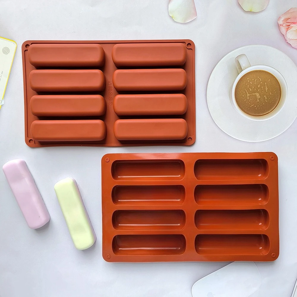 8 Cavity Silicone Cake Mold 3D Strip Baking Molds for Mousse Chocolate Dessert Non-Stick Flexible Bakeware Reusable DIY Tool