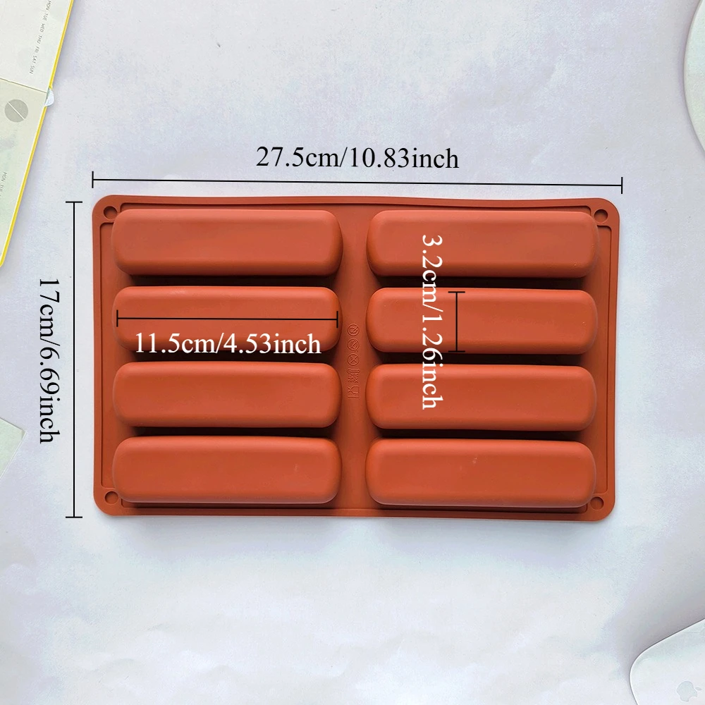 8 Cavity Silicone Cake Mold 3D Strip Baking Molds for Mousse Chocolate Dessert Non-Stick Flexible Bakeware Reusable DIY Tool thumbnail 2