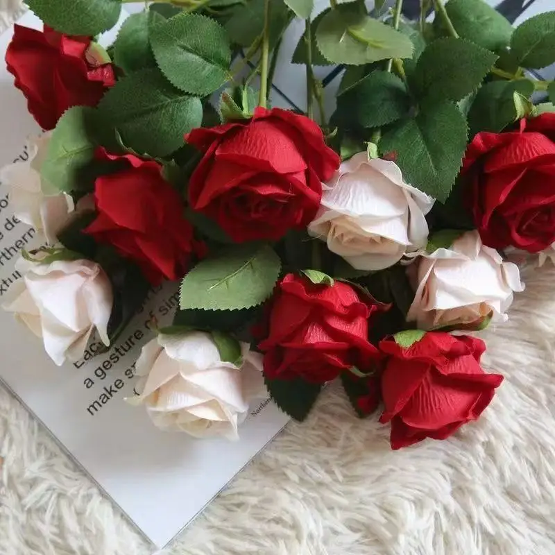 1/5/10/20pcs Roses Artificial Flowers Rose Flower Branch Artificial Red Roses Realistic Fake Rose for Wedding Home Decor thumbnail 3