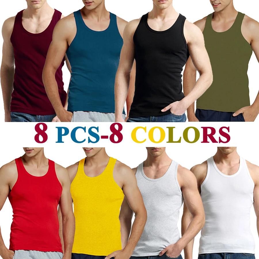 Tank Tops Men New 100% Cotton Solid Vest Mens Slim Casual Breathable Sleeveless Tops Gym Running Undershirt Male Gift Hot Sale thumbnail 2