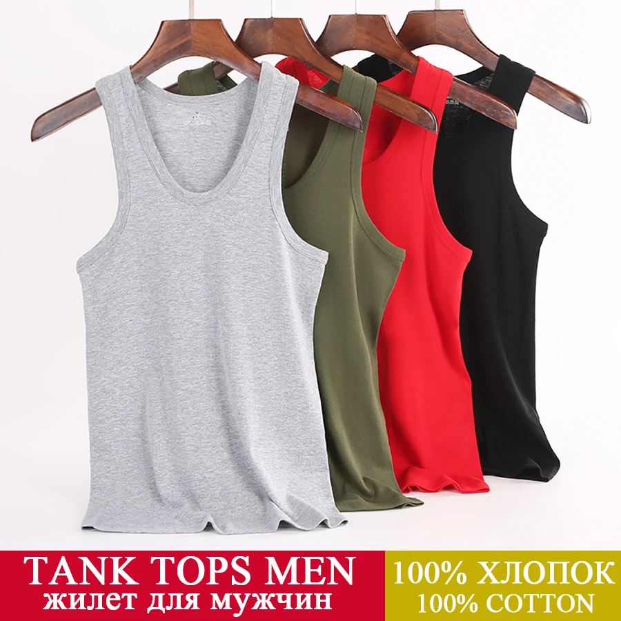 Tank Tops Men New 100% Cotton Solid Vest Mens Slim Casual Breathable Sleeveless Tops Gym Running Undershirt Male Gift Hot Sale thumbnail 5