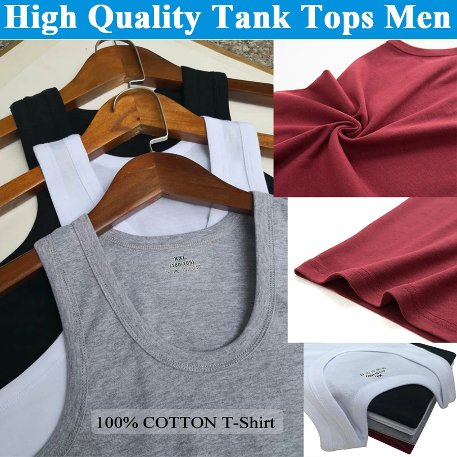 Tank Tops Men New 100% Cotton Solid Vest Mens Slim Casual Breathable Sleeveless Tops Gym Running Undershirt Male Gift Hot Sale thumbnail 6