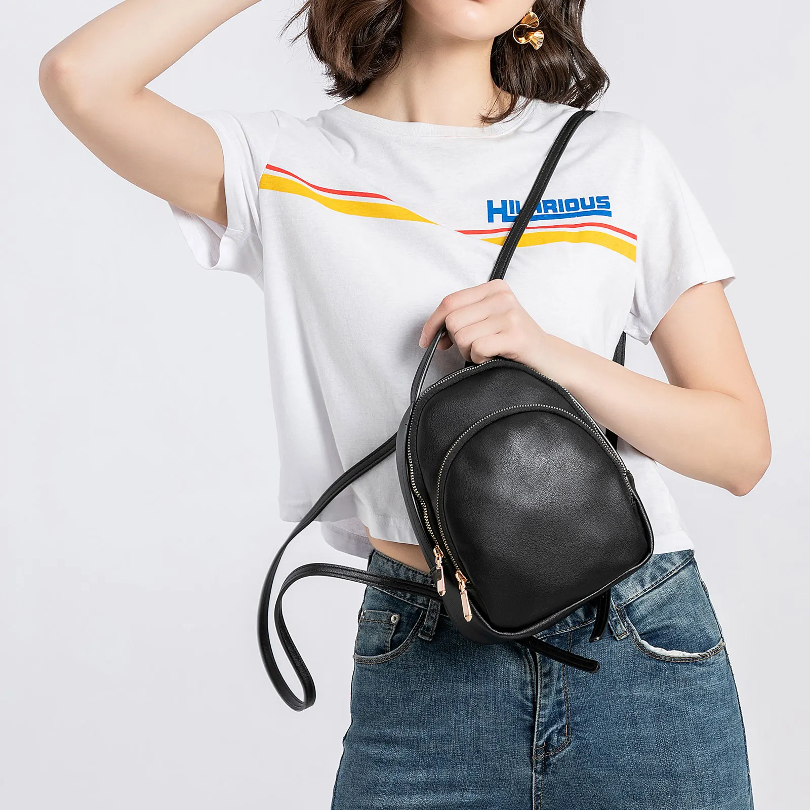 AFKOMST Black Women's Backpack Elegant Lady Bag Fashionable Travel Casual Handbag for Ladies thumbnail 5