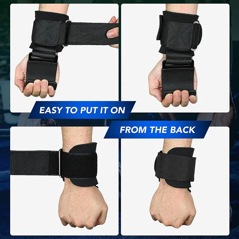 Weight Lifting Hook Grips With Wrist Wraps Hand-Bar Wrist Strap Gym Fitness Hook Weight Strap Pull-Ups Power Lifting Gloves thumbnail 4