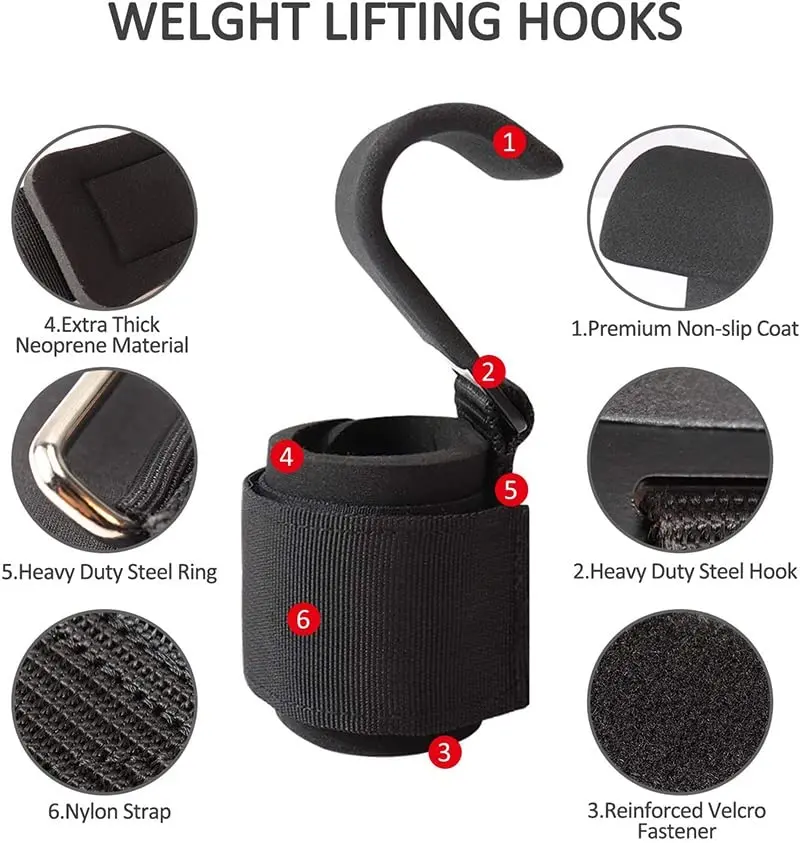 Weight Lifting Hook Grips With Wrist Wraps Hand-Bar Wrist Strap Gym Fitness Hook Weight Strap Pull-Ups Power Lifting Gloves thumbnail 3