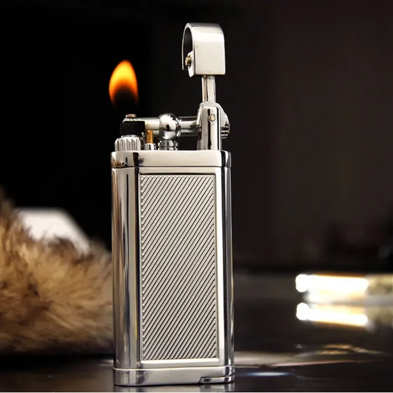 SPUNK Retro Metal Outdoor Windproof Butane Gas Lighter Rocker Arm Grinding Wheel Oblique Flame Pipe Cycle Use Lighter Cigar Tool thumbnail 2