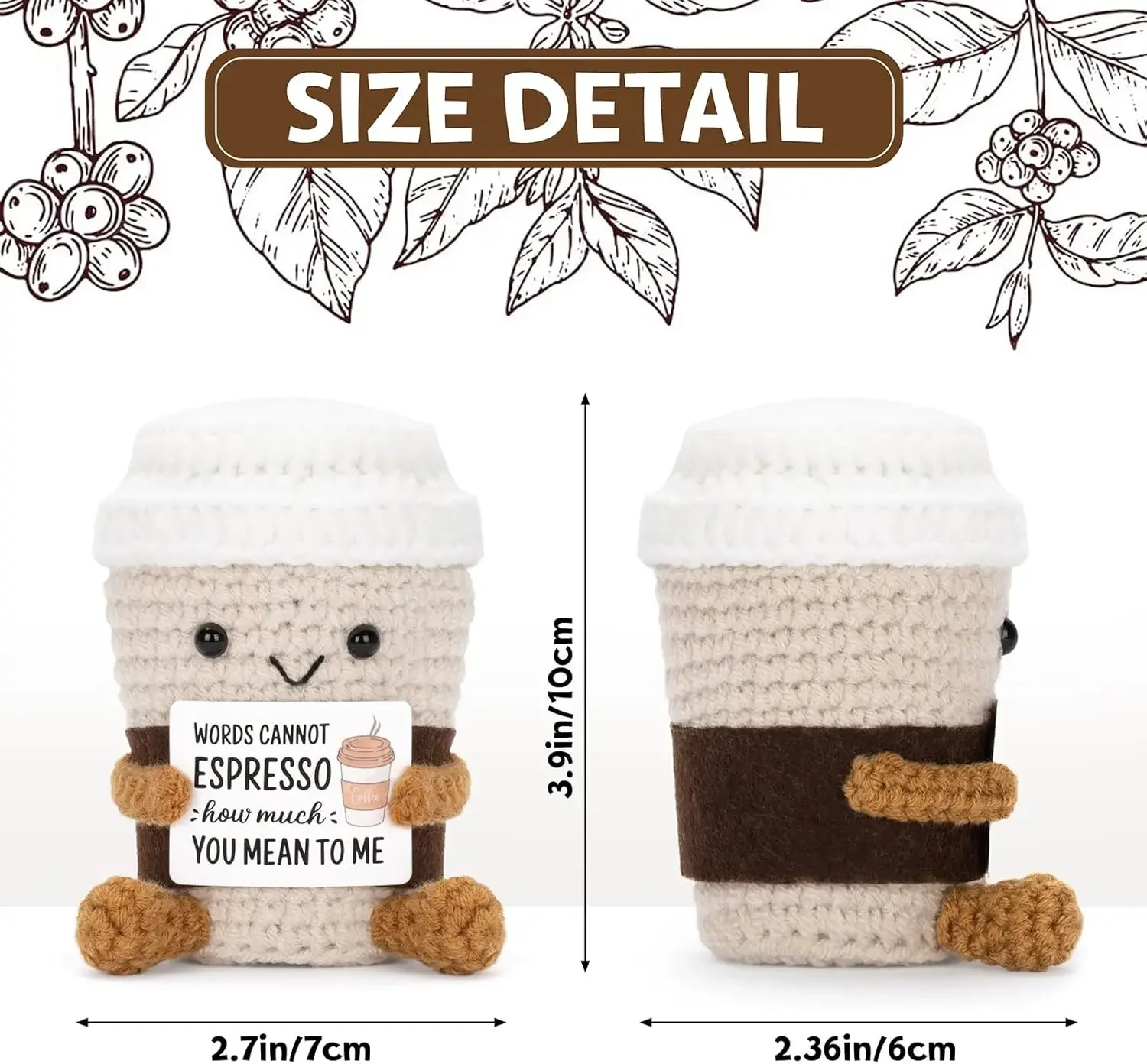 Funny Crochet Emotional Support Coffee Doll With Card Desktop Ornament Handmade Knitted Coffee Dolls Christmas Gifts Home Decor thumbnail 3