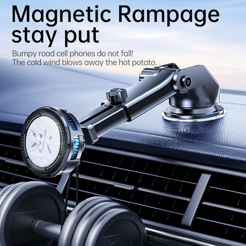 Universal Car Suction Cup Magnetic Semiconductor Cooling Phone Mount RGB Light 3 Level Adjustable for iPhone 16 15 14 13 Samsung thumbnail 6