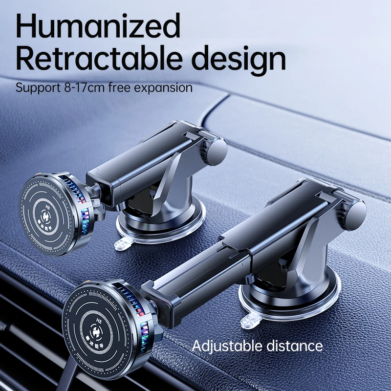 Magnetic Semiconductor Cooling Car Phone Holder with Suction Cup RGB Ambient Lights 3-Gear Adjustment Compatible with Smartphone thumbnail 4