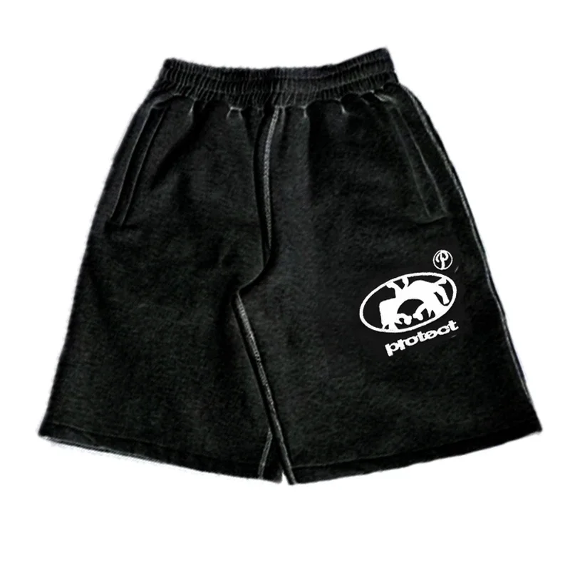 Summer Men Grey Cotton Y2K Hiphop Streetwear Shorts European Street Style Trendy Baggy Casual Cargo Urban Casual Wear Fashion thumbnail 2