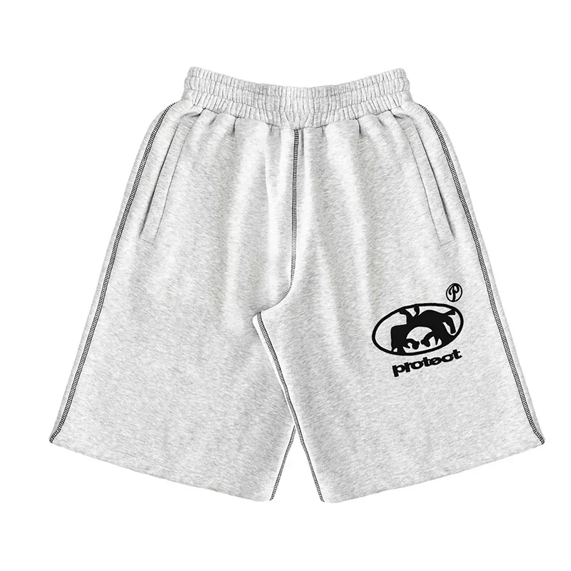 Summer Men Grey Cotton Y2K Hiphop Streetwear Shorts European Street Style Trendy Baggy Casual Cargo Urban Casual Wear Fashion thumbnail 3