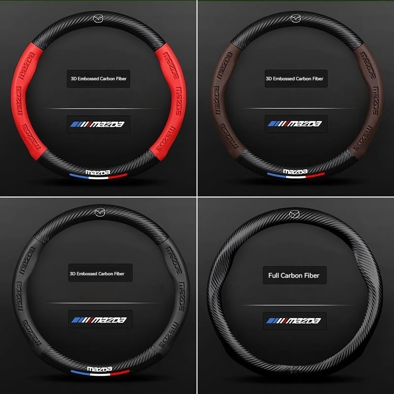Carbon fiber Leathe Car Steering Wheel Cover For Mazda 3 5 6 SKYACTIV Axela Atenza CX30 CX5 CX8 CX9 MX5 RX8 RX7 BT50 Accessories thumbnail 5