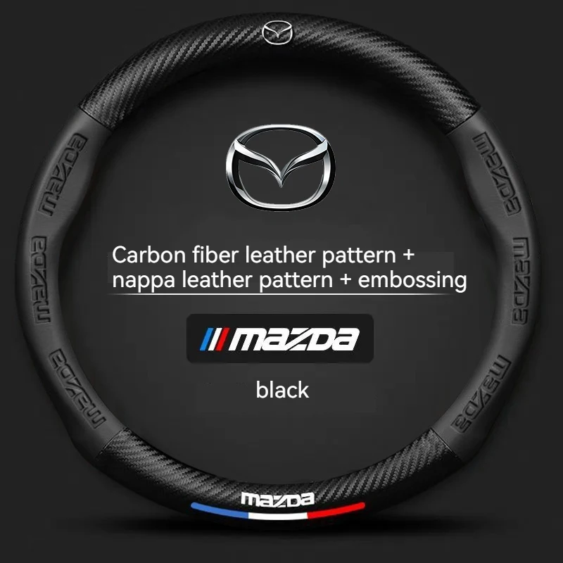 Carbon fiber Leathe Car Steering Wheel Cover For Mazda 3 5 6 SKYACTIV Axela Atenza CX30 CX5 CX8 CX9 MX5 RX8 RX7 BT50 Accessories thumbnail 2