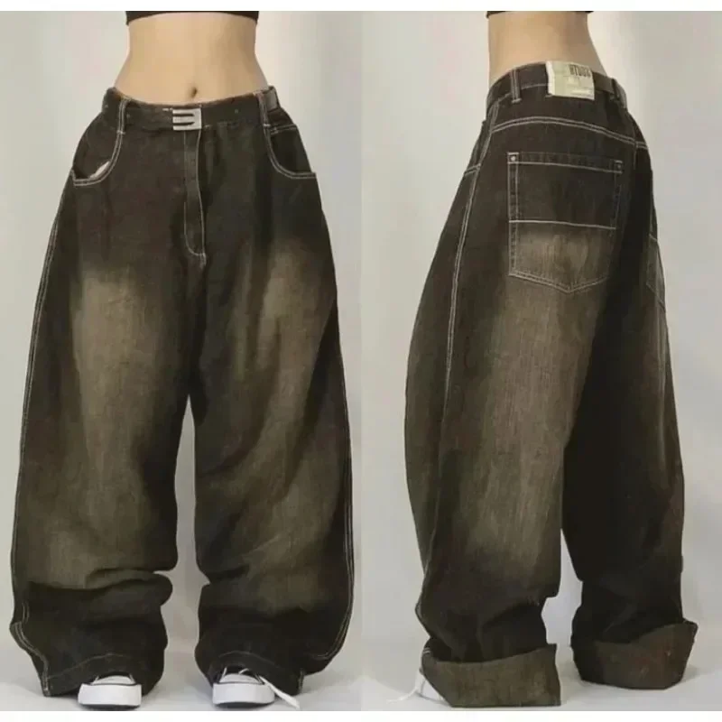 American Hip-hop Retro Loose Jeans Women's Y2K New Tide Harajuku High Waist Wide leg Pants Gothic Wide Pants Street Pants Male thumbnail 4