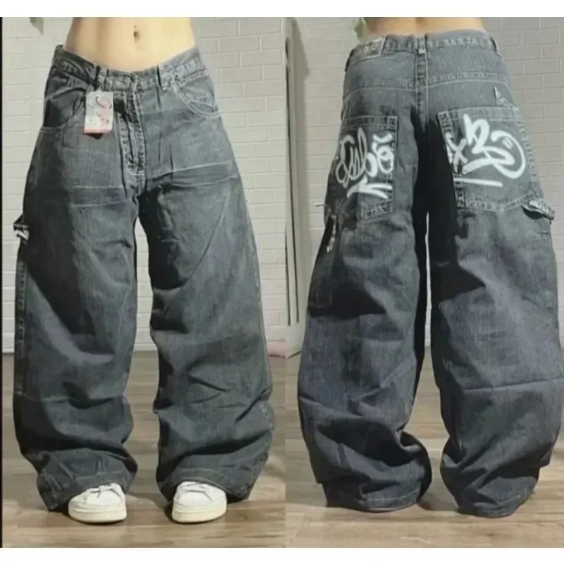American Hip-hop Retro Loose Jeans Women's Y2K New Tide Harajuku High Waist Wide leg Pants Gothic Wide Pants Street Pants Male thumbnail 6
