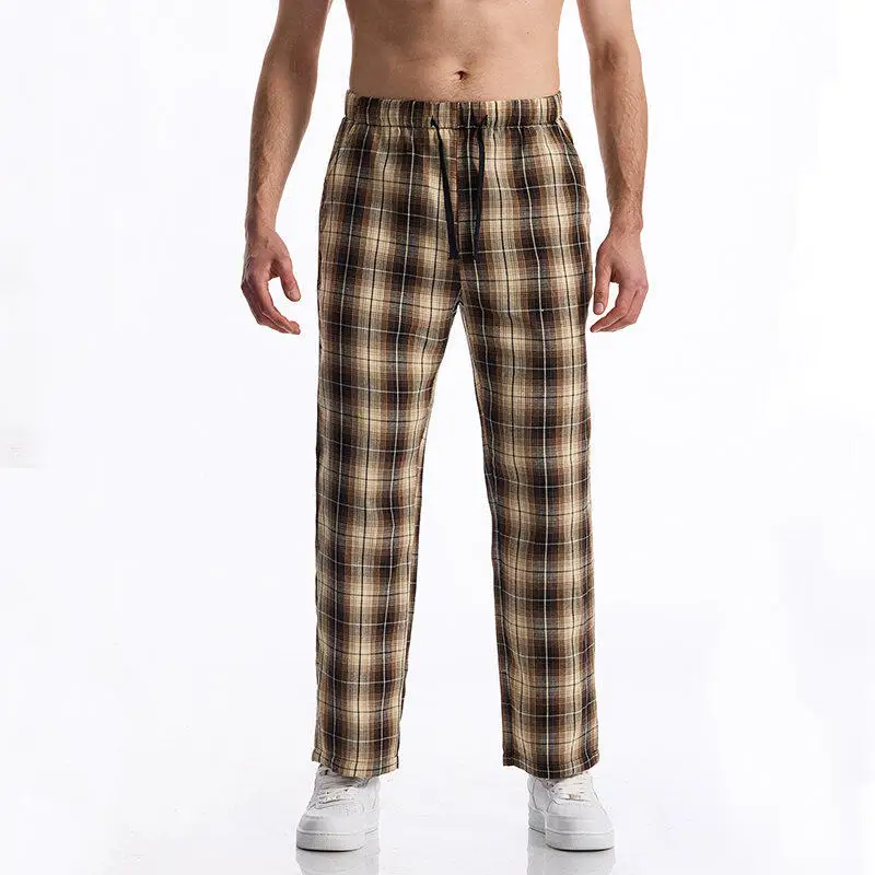 2025 New Men's Plaid Pants Black / Red Fashion Homme Daily Casual Loose Trousers thumbnail 4