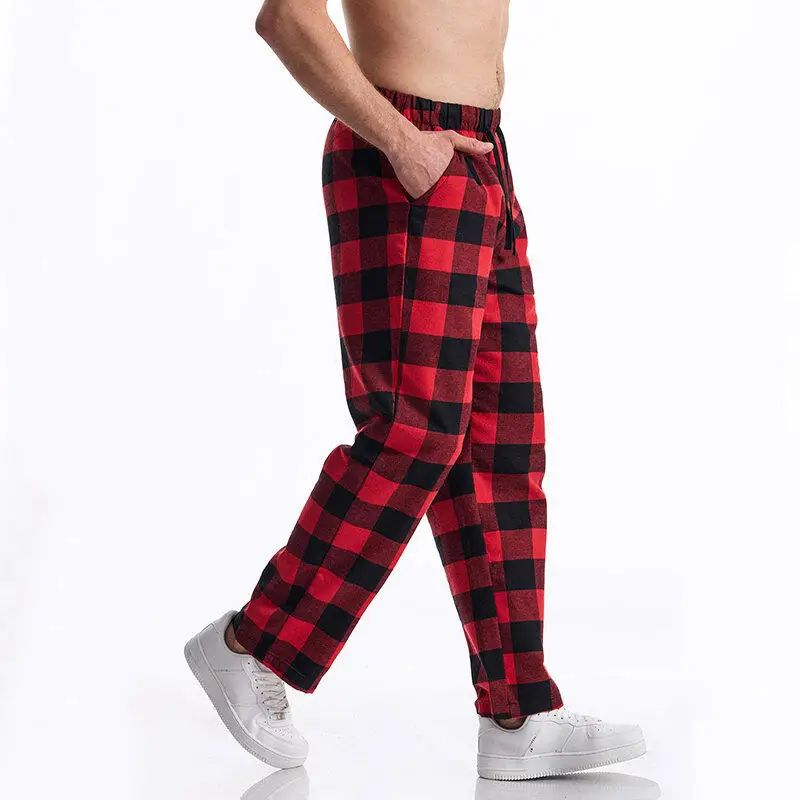 2025 New Men's Plaid Pants Black / Red Fashion Homme Daily Casual Loose Trousers thumbnail 3