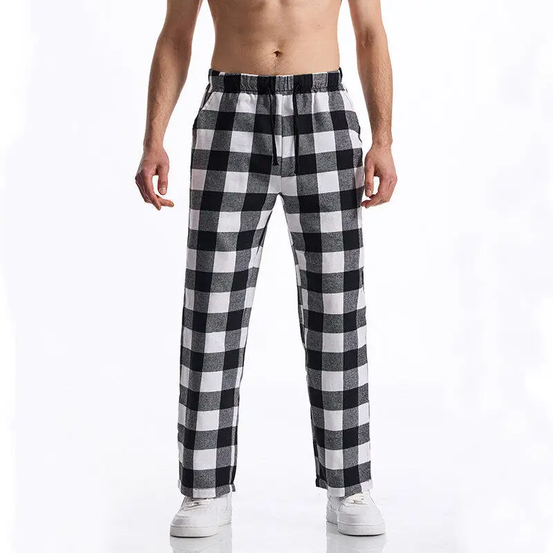 2025 New Men's Plaid Pants Black / Red Fashion Homme Daily Casual Loose Trousers thumbnail 5