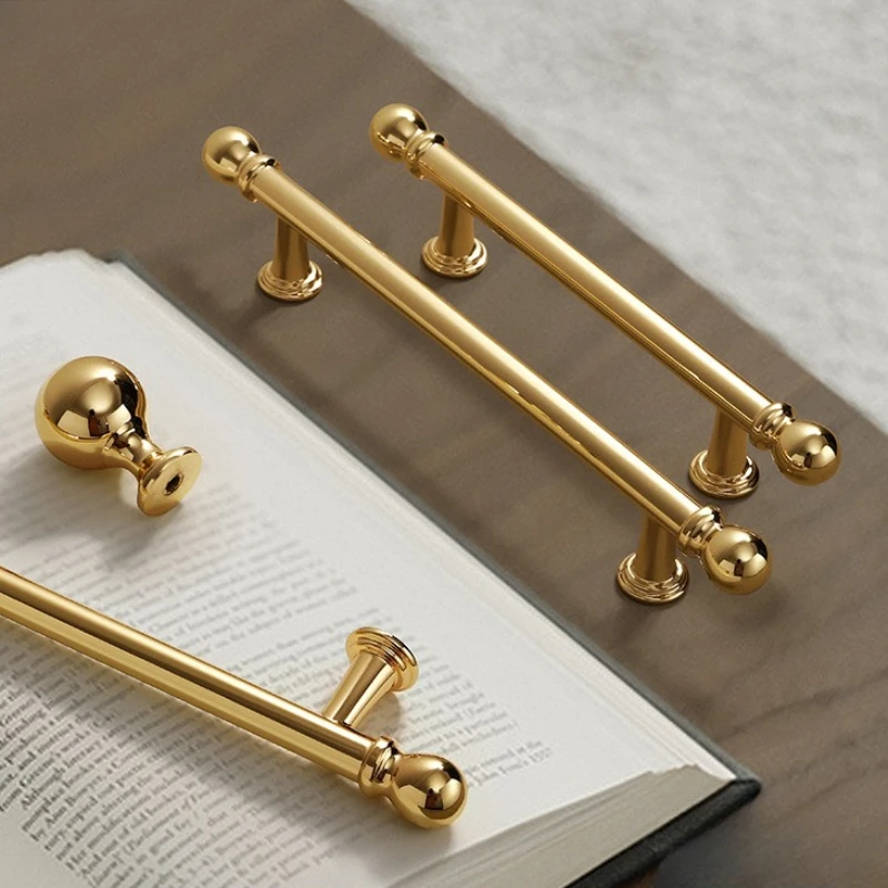 Luxury cabinet door handles, French-style cabinet and drawer single-hole knobs, electroplated gold pulls, furniture accessories