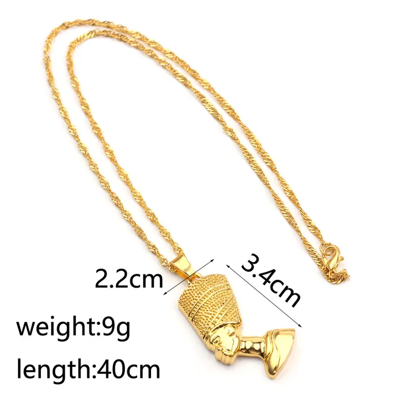 Nefertiti Egyptian Queen Pendant Necklace Gold Silver Hip Hop Jewelry for Women Men African Kolye Style thumbnail 3