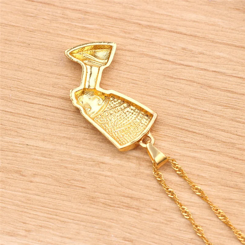 Nefertiti Egyptian Queen Pendant Necklace Gold Silver Hip Hop Jewelry for Women Men African Kolye Style thumbnail 5