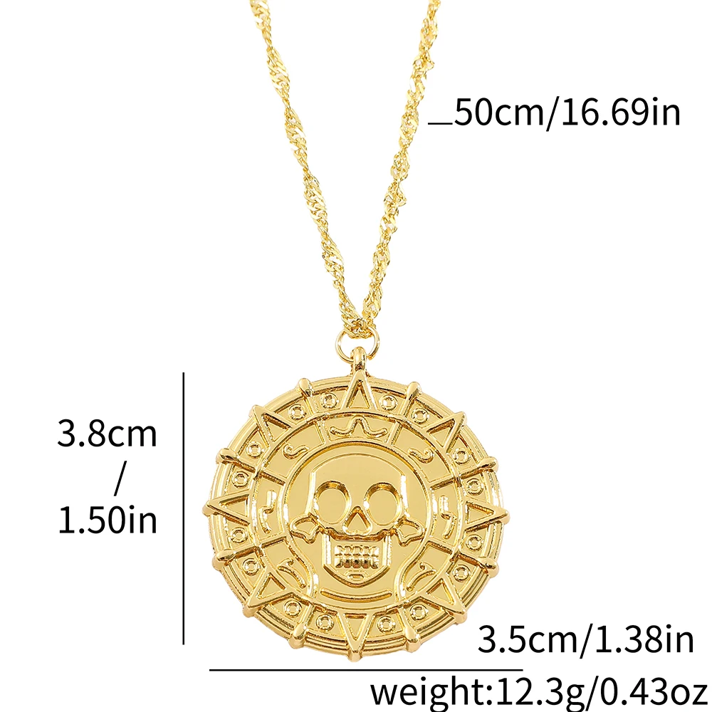 Pirates of the Caribbean Jack Sparrow Aztec Skeleton Skull Heads Coin Medallion Pendant Vintage Jewelry Necklace for Wholesale thumbnail 6