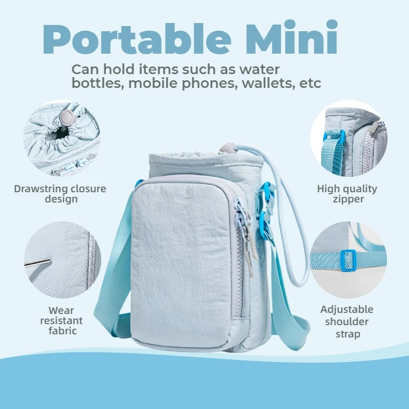 Small Water Bottle Carrier Bag with Adjustable Shoulder Strap Convenient Outdoors Water Bottle Pouch with Phone Pocket thumbnail 5