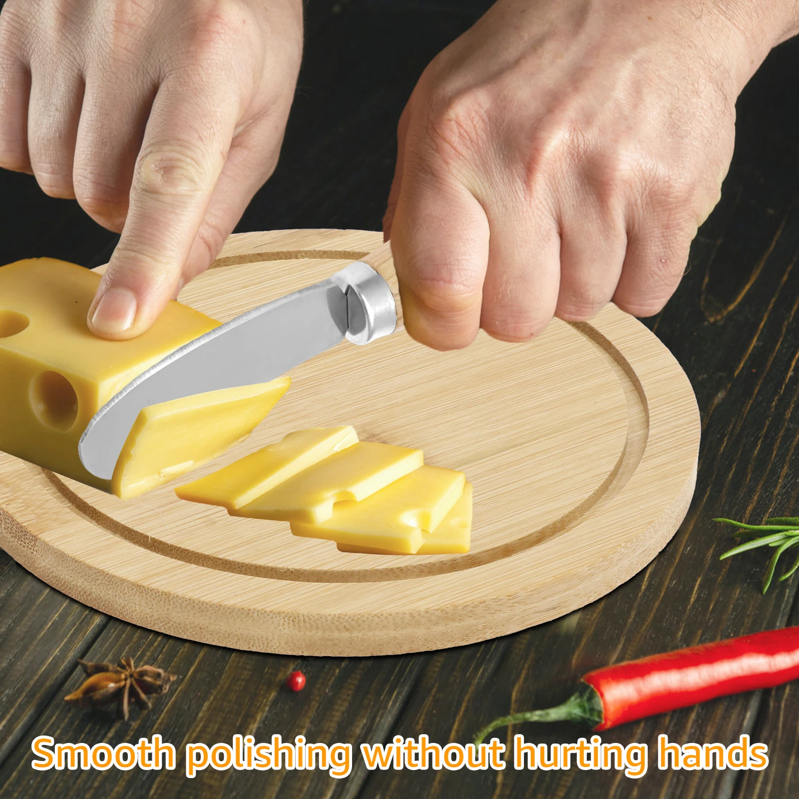 Round Cheese Board Set Smooth Solid Bamboo Cheese Cutting Tool Set Beautiful Mini Board with Knives and Forks Bulk for Party thumbnail 2
