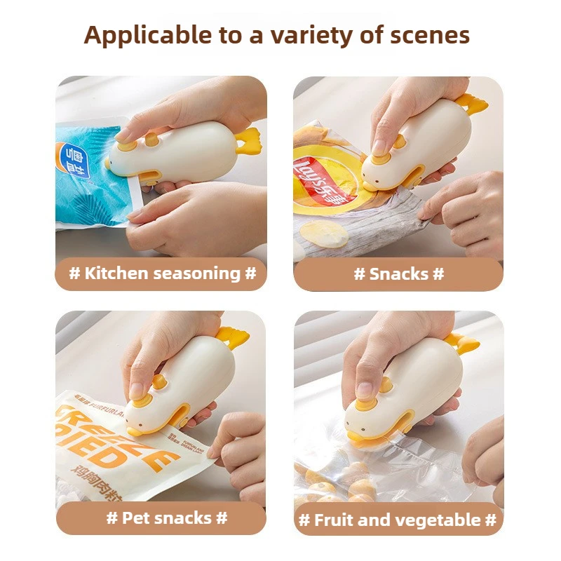 Cute Duck Handheld Vacuum Sealer Rechargeable Magnetic Bag Sealer for Freshness Portable Easy Use Kitchen Gadget 2 in 1 Mini thumbnail 4