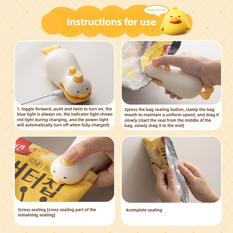 Cute Duck Handheld Vacuum Sealer Rechargeable Magnetic Bag Sealer for Freshness Portable Easy Use Kitchen Gadget 2 in 1 Mini thumbnail 3