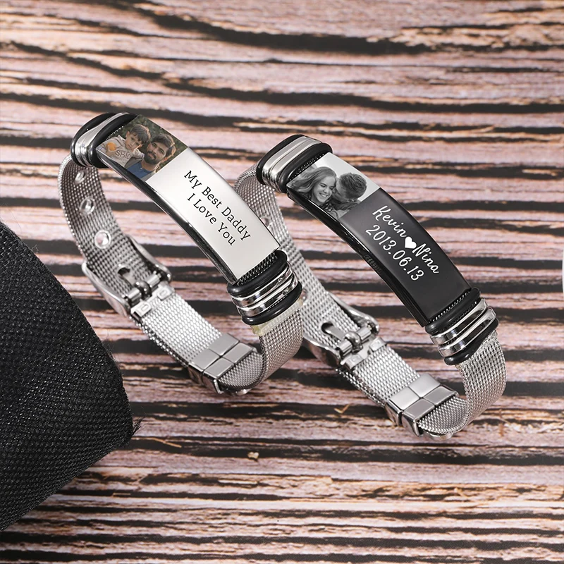 Custom Photo text Bracelet Personalized Picture text Bracelet Memorial Bracelets Custom Family Friends photos Gift for Men Women thumbnail 3