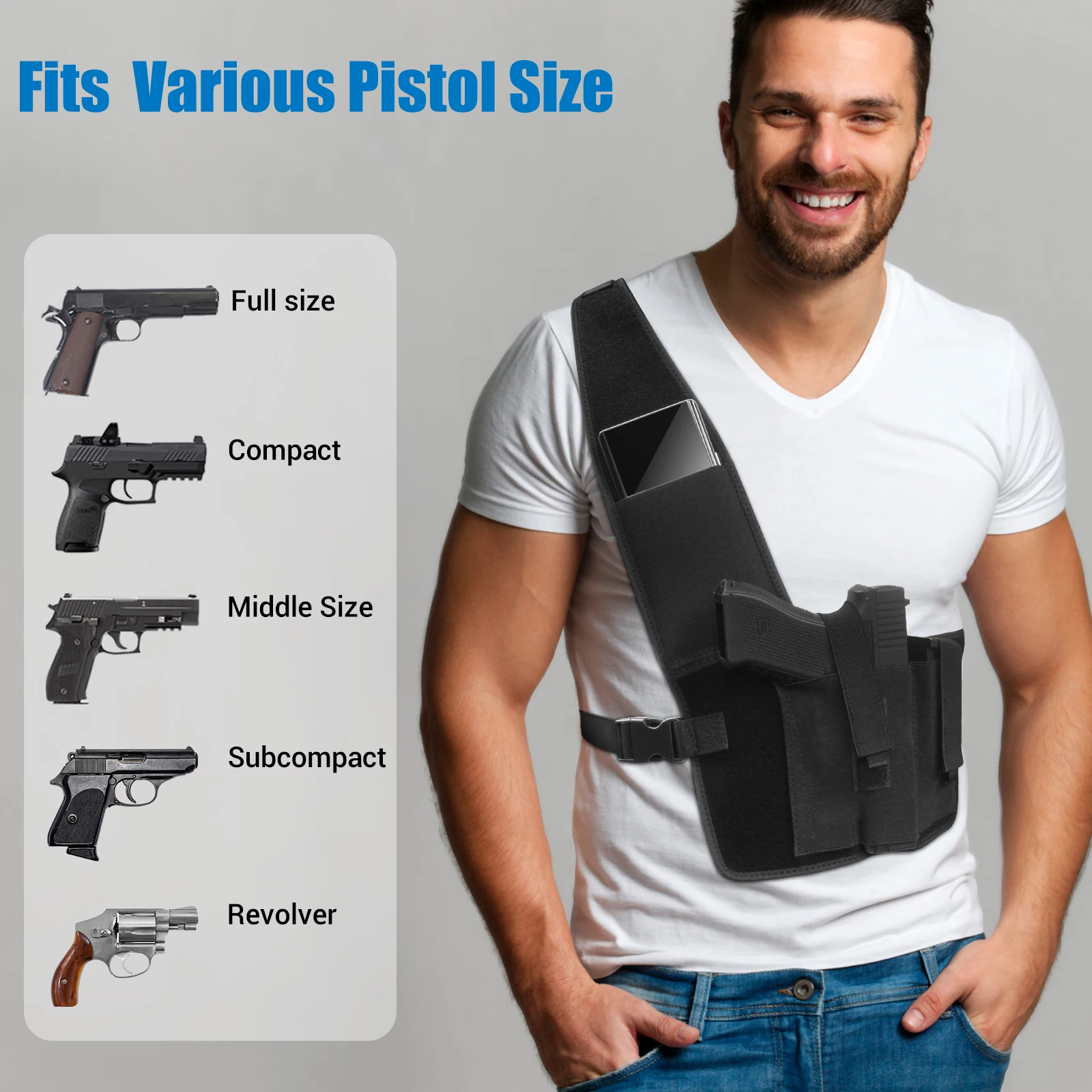 Pistol Shoulder Holster Concealed Carry Holster Underarm Hidden Chest Holster Gun Holster Anti-theft Phone Bag Outdoor Hunting thumbnail 5
