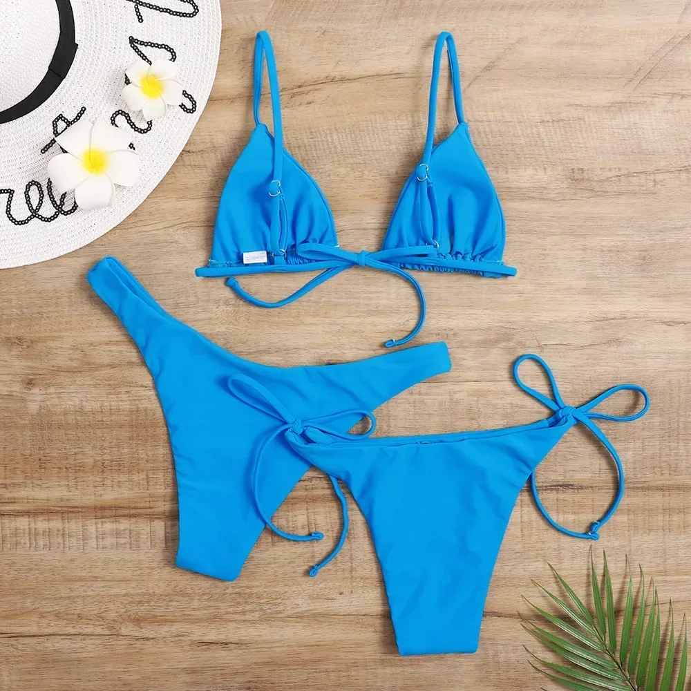 Women's Sexy 3-Piece Bikini Set - Push Up Bandage Triangle Swimsuit in Blue & Purple, Brazilian Beachwear thumbnail 3