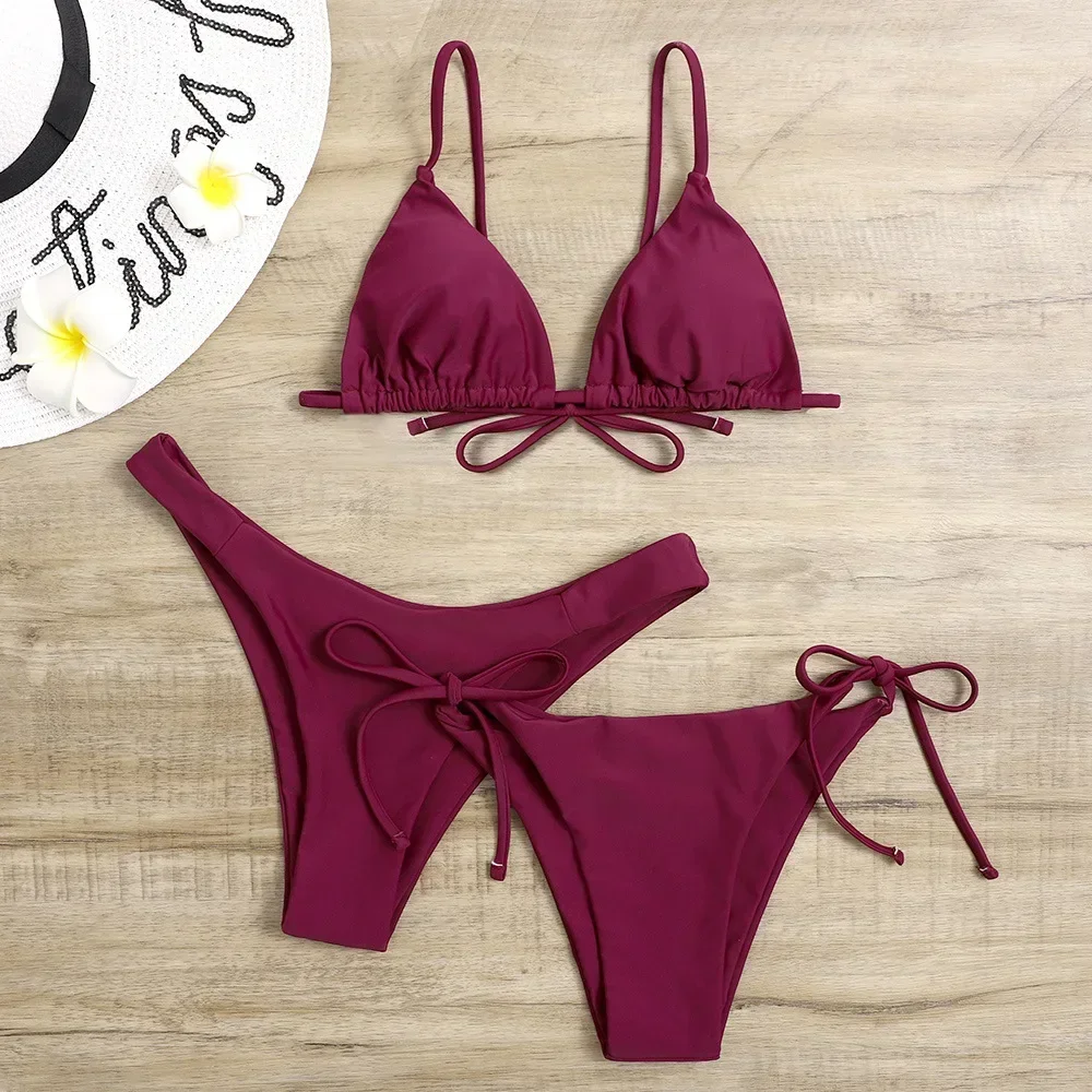 Women's Sexy 3-Piece Bikini Set - Push Up Bandage Triangle Swimsuit in Blue & Purple, Brazilian Beachwear thumbnail 4