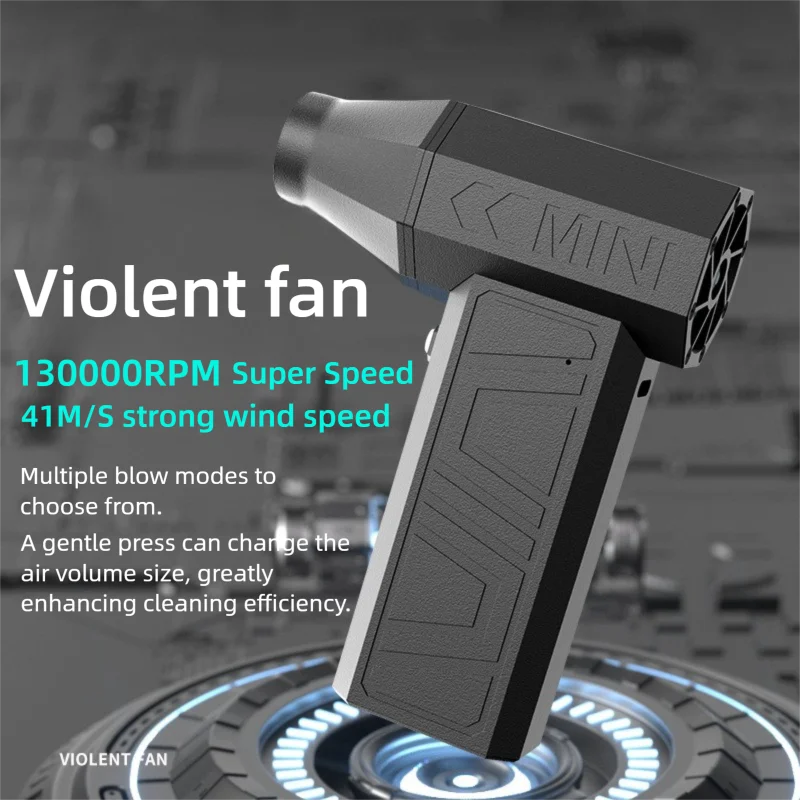 Violent Fan 130000RPM Powerful Air Blower Vacuum Dust Cleaner Type-C Charging Strong Winds 41m/s Brushless Turbo Jet Blower ﻿