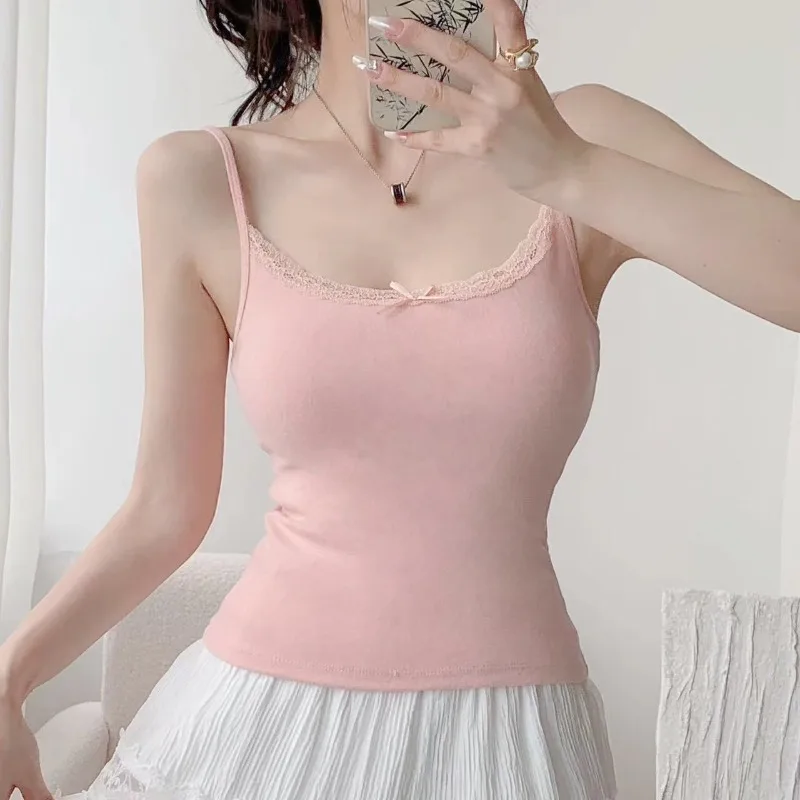 1pcs Girls Cute Padded Bra Tank Top Women Lace Casual Strap Top Vest Female Camisole With Removable Built In Bra Clothing thumbnail 4