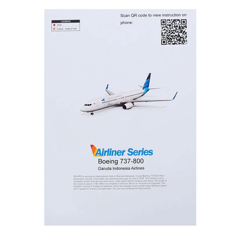 1:100 Boeing 737-800 Aircraft Airlines 3D Paper Model DIY Handmade Toys thumbnail 6