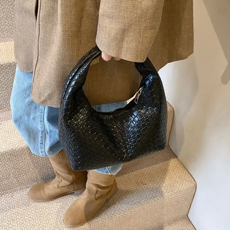 Retro Casual Versatile PU Leather Tote Bag,Fashion Woven Embossed Shoulder Bags ,Knotted Decorative Hobo Bag,Pleated Cloud Bag thumbnail 5