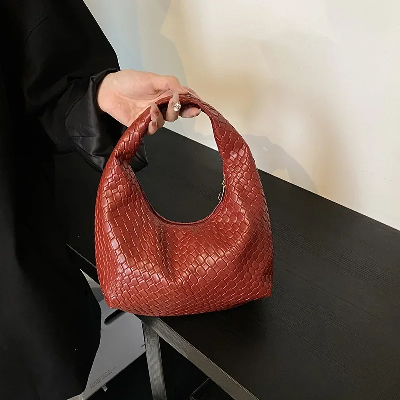 Retro Casual Versatile PU Leather Tote Bag,Fashion Woven Embossed Shoulder Bags ,Knotted Decorative Hobo Bag,Pleated Cloud Bag thumbnail 3