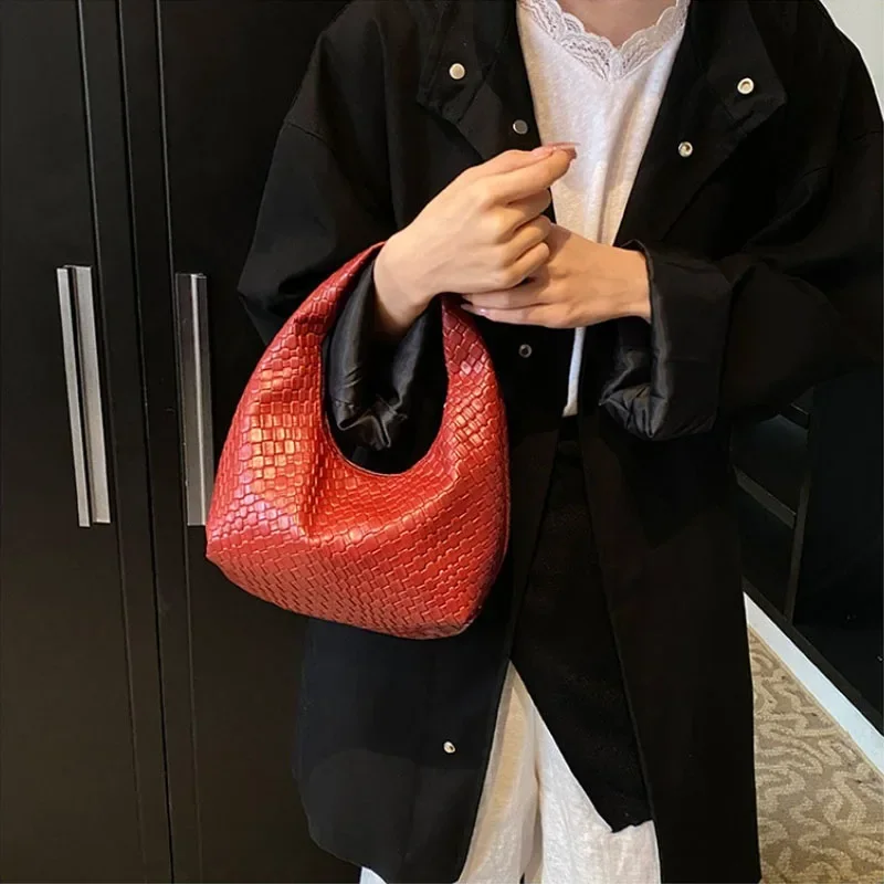 Retro Casual Versatile PU Leather Tote Bag,Fashion Woven Embossed Shoulder Bags ,Knotted Decorative Hobo Bag,Pleated Cloud Bag thumbnail 2