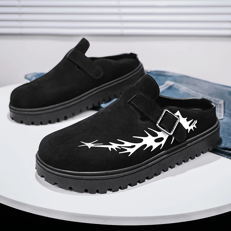2025 Brand New Chic Cow Suede Leather Punk Rivets Men Mules Shoes Brand Trendy Comfy Walk Casual Clogs Flats High Quality thumbnail 4